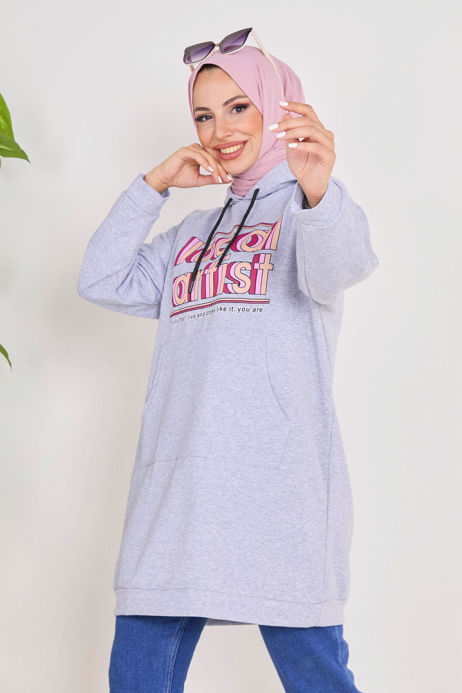 Kapşonlu Sweat Gri - 23015