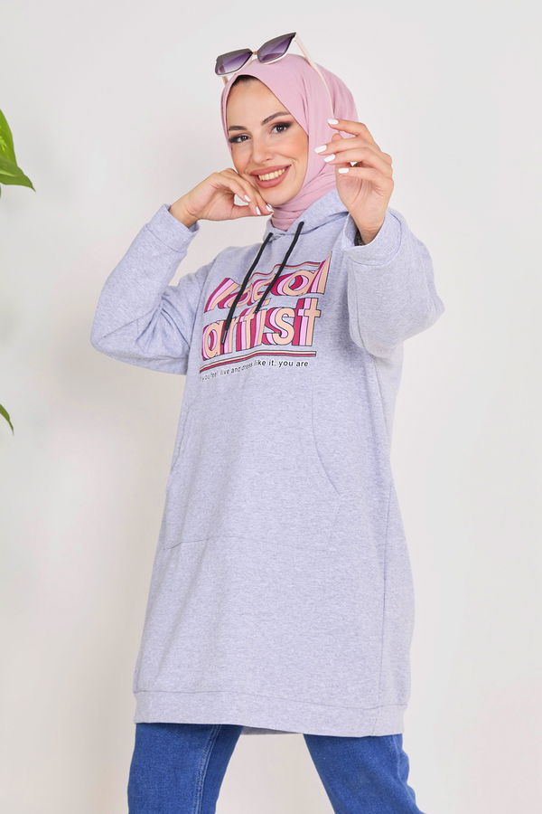 Kapşonlu Sweat Gri - 23015
