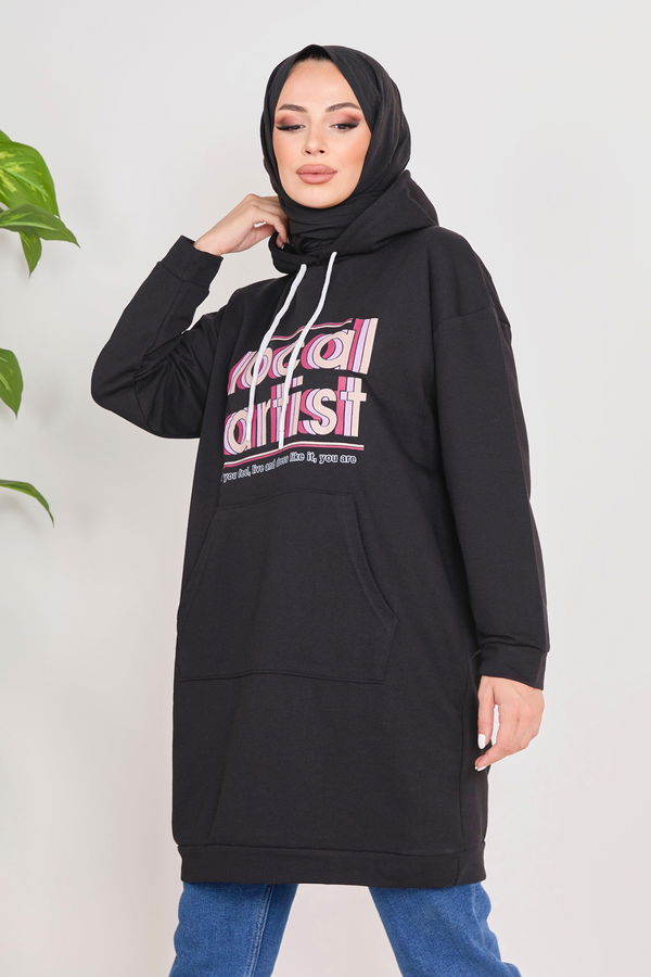 Kapşonlu Sweat Siyah - 23015
