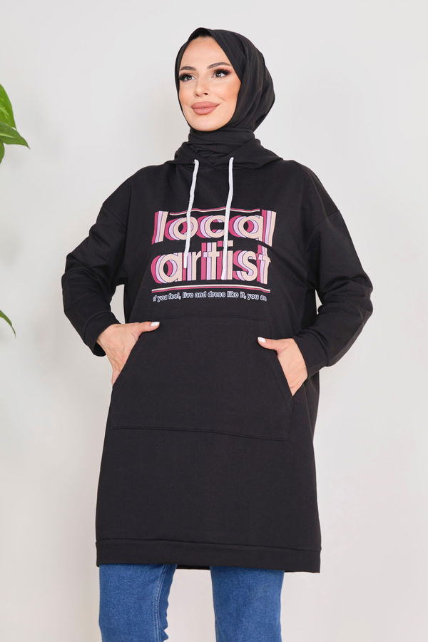 Kapşonlu Sweat Siyah - 23015