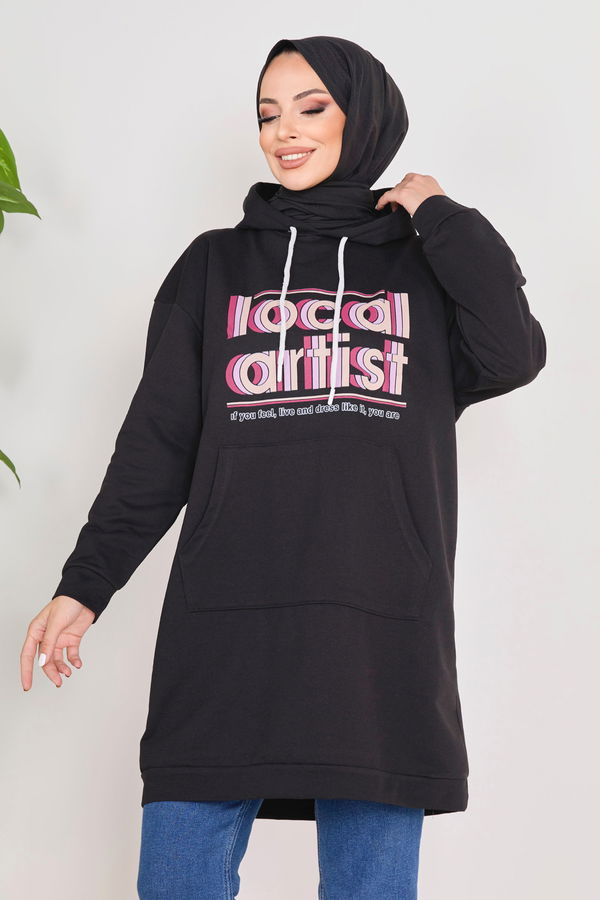 Kapşonlu Sweat Siyah - 23015
