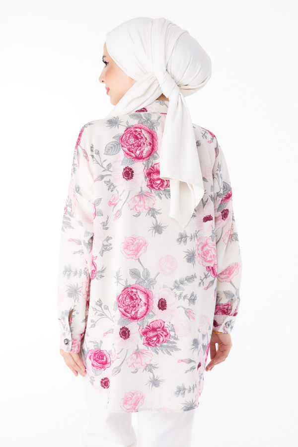 Çiçek Desenli Tunik Fuşya - 25617