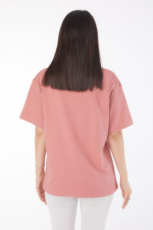 V Yaka T-Shirt Pembe - 25767