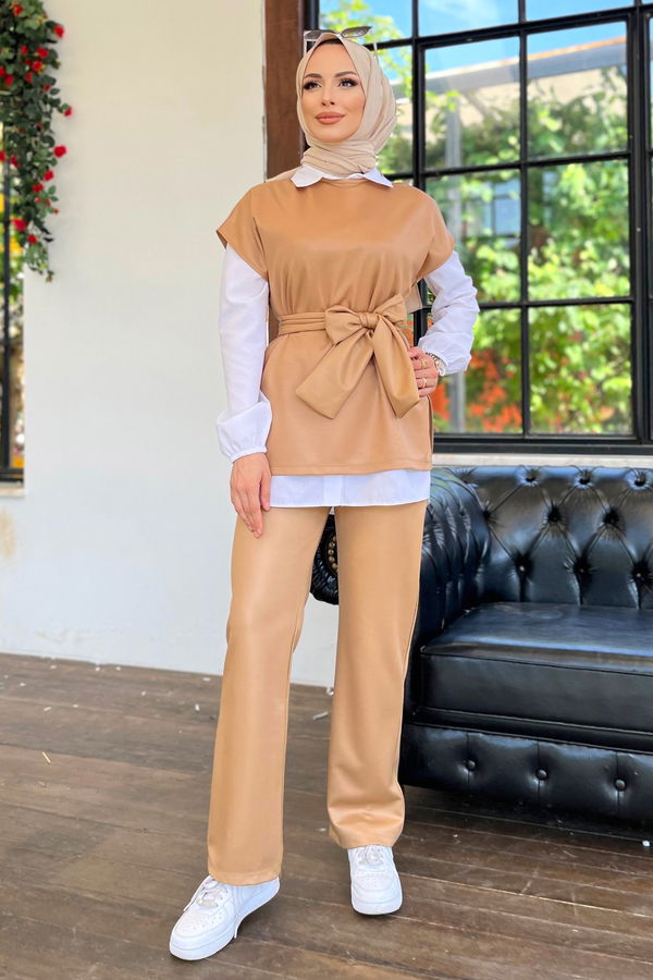 Bluz+Pantolon Bej - 11593