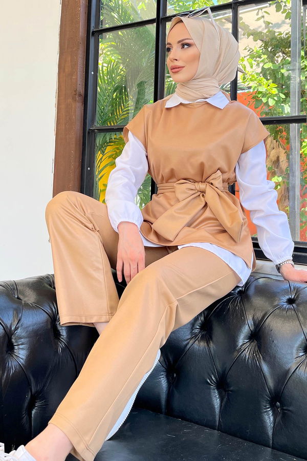 Bluz+Pantolon Bej - 11593