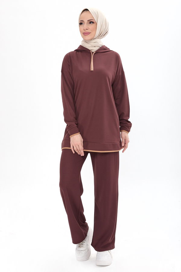 Battal Beden Tunik Pantolon Kahverengi - 13098