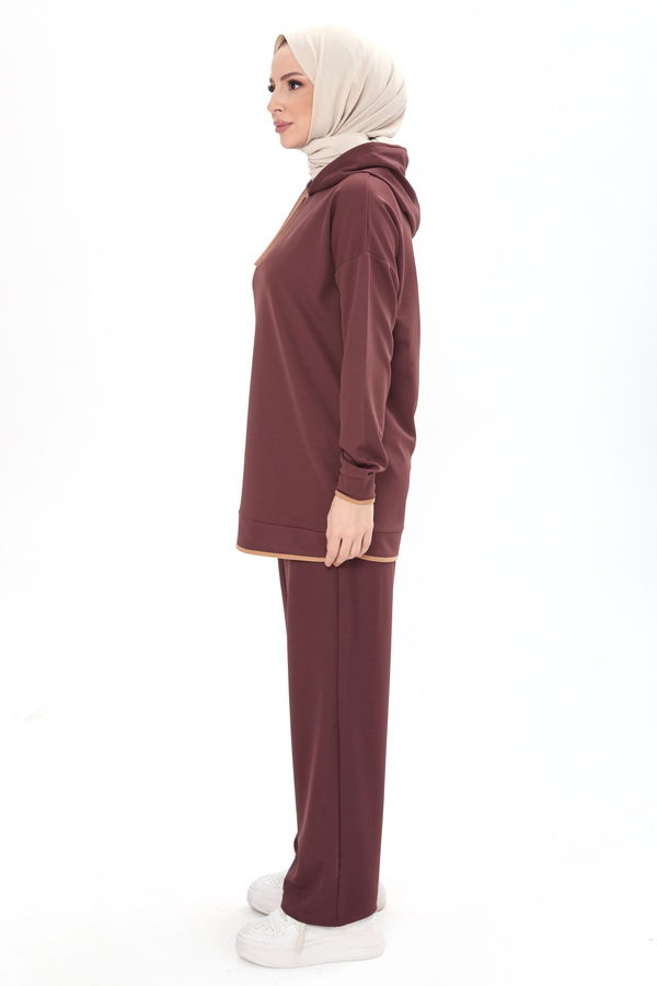 Battal Beden Tunik Pantolon Kahverengi - 13098