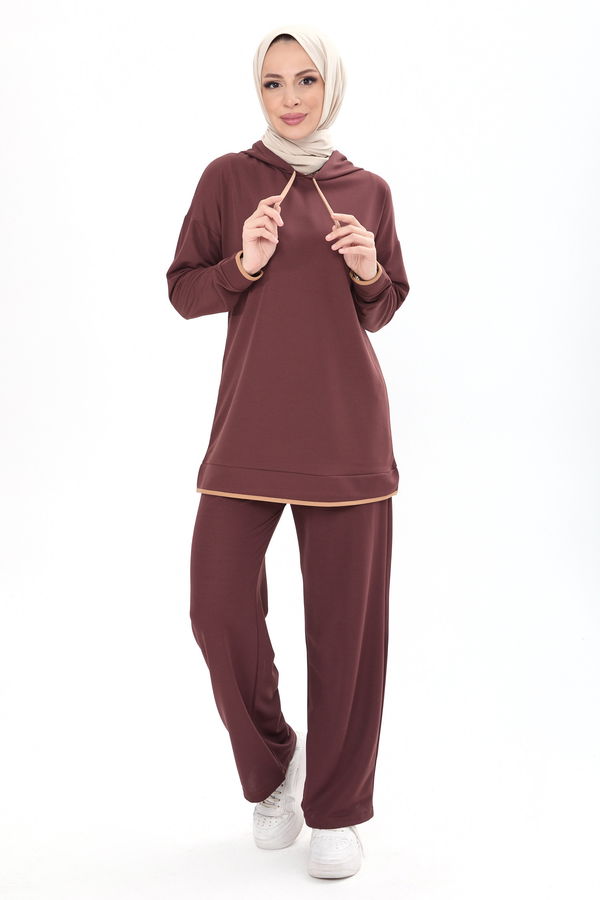 Battal Beden Tunik Pantolon Kahverengi - 13098
