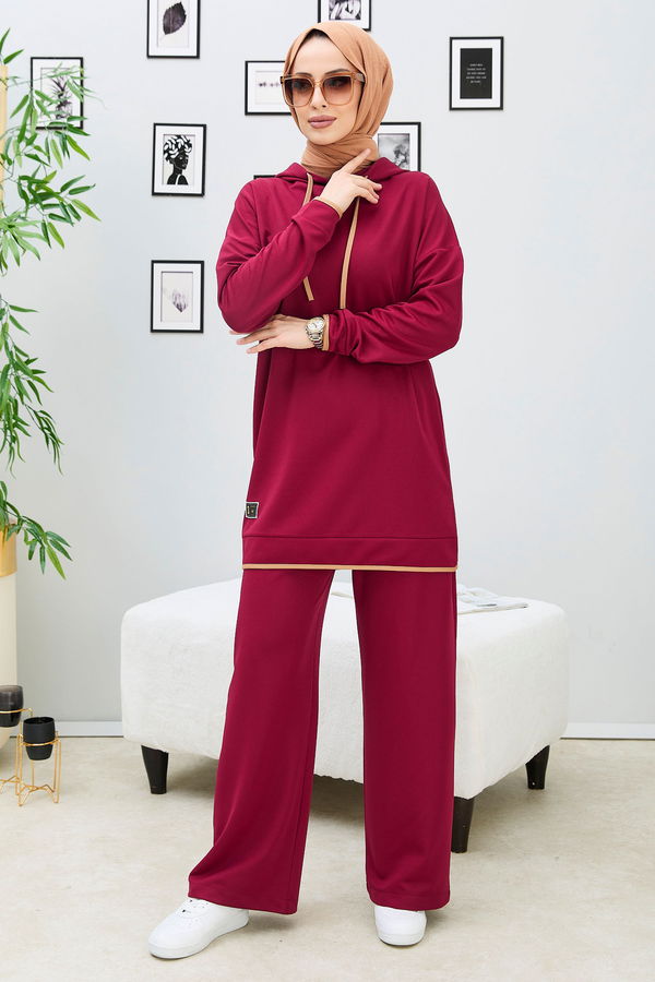 Battal Beden Tunik Pantolon Bordo - 13098 BORDO