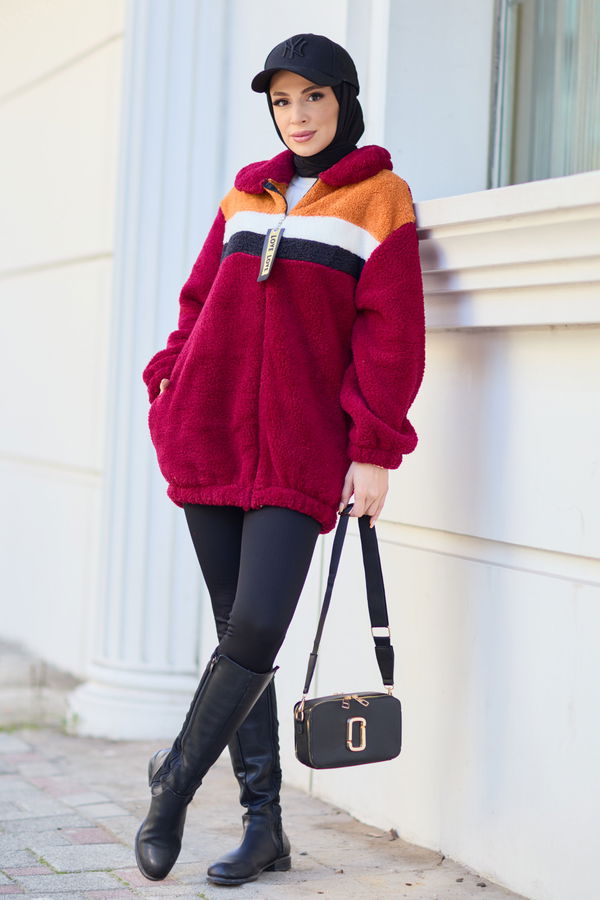 Peluş Hırka Bordo - 13104