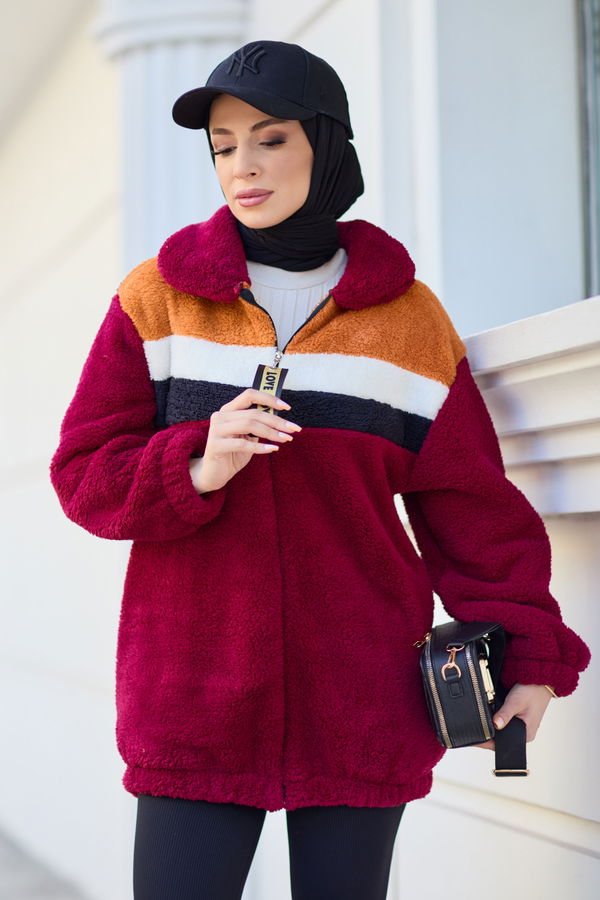 Peluş Hırka Bordo - 13104