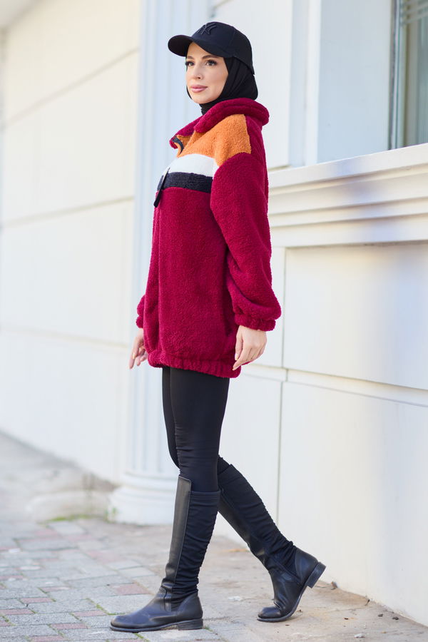 Peluş Hırka Bordo - 13104