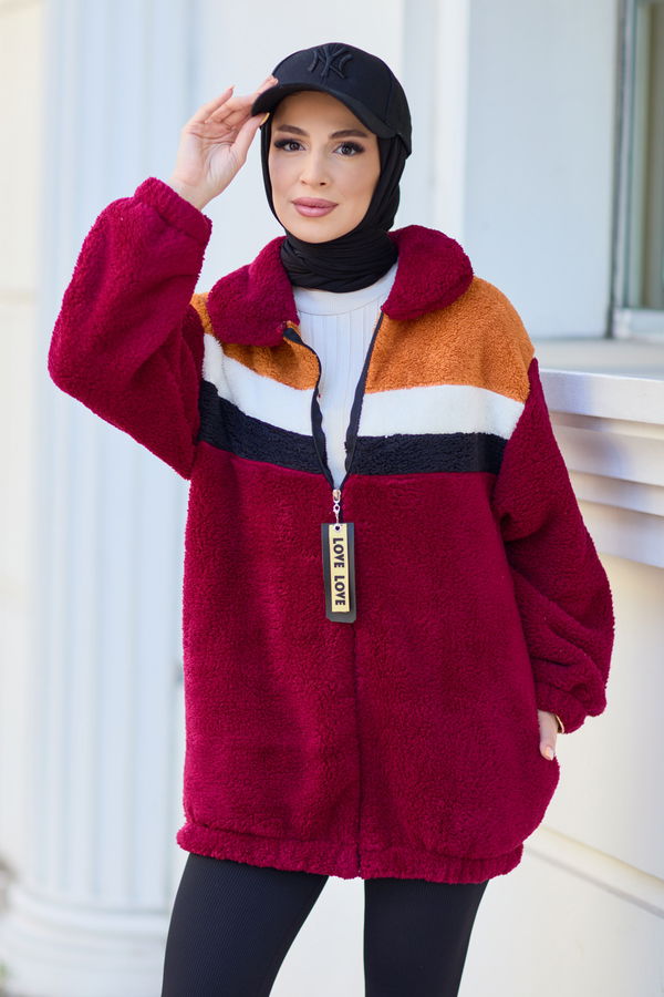 Peluş Hırka Bordo - 13104