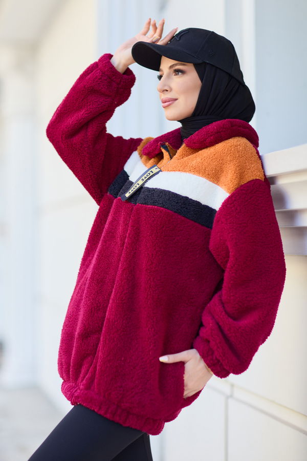 Peluş Hırka Bordo - 13104