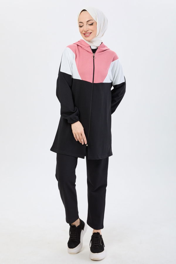 Kapşonlu Tunik Pantolon Pembe - 13107