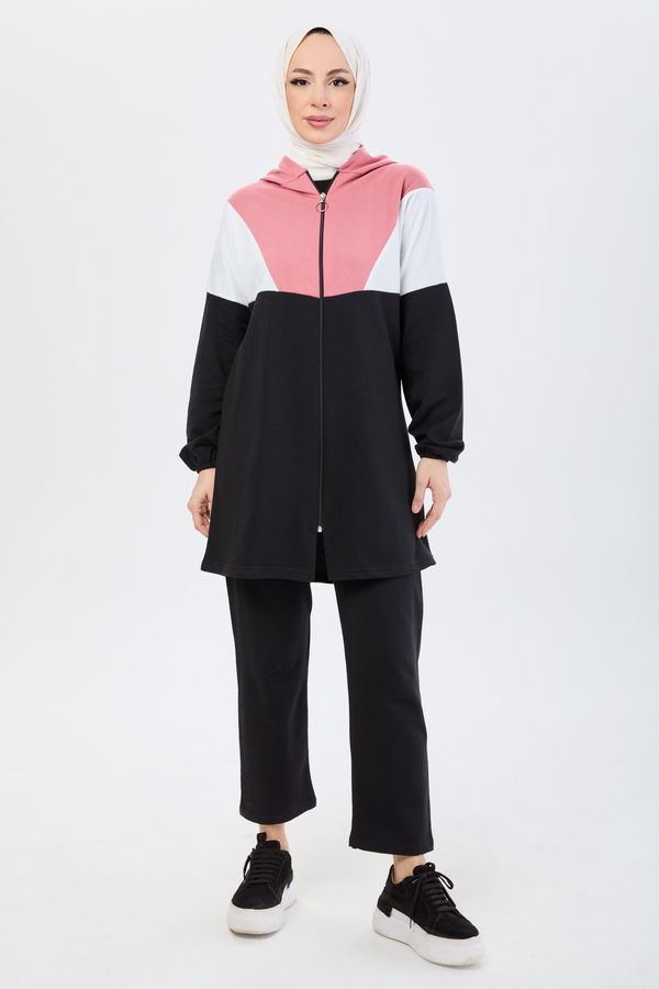 Kapşonlu Tunik Pantolon Pembe - 13107