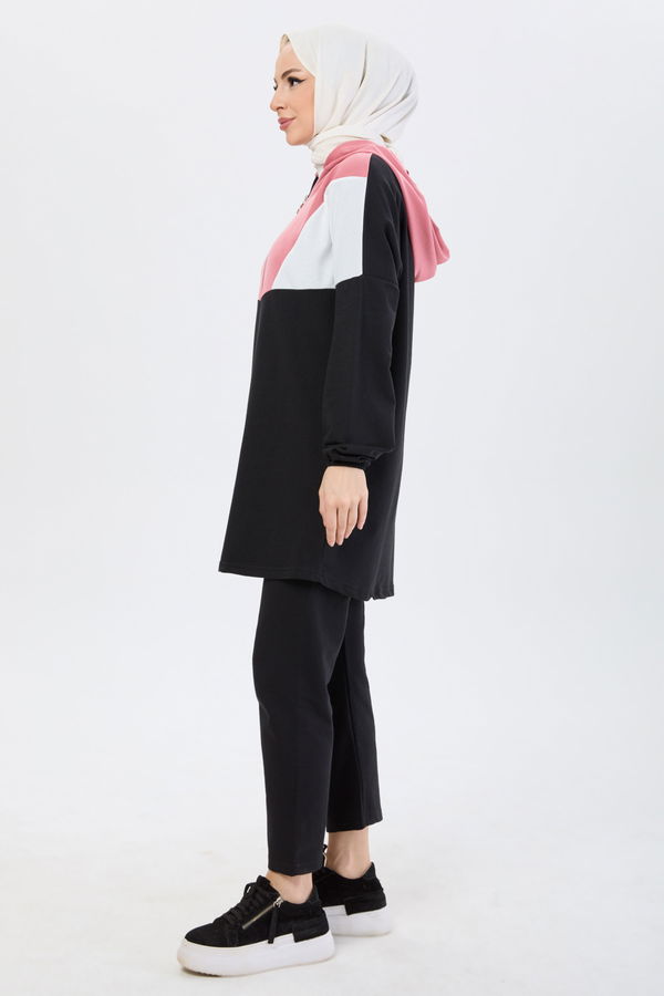 Kapşonlu Tunik Pantolon Pembe - 13107