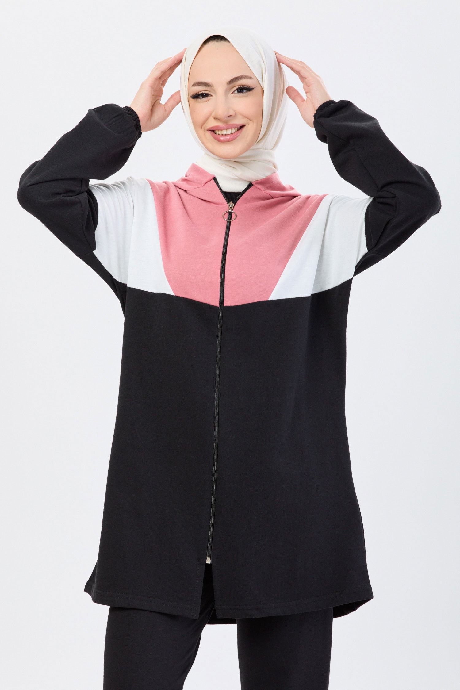 Kapşonlu Tunik Pantolon Pembe - 13107
