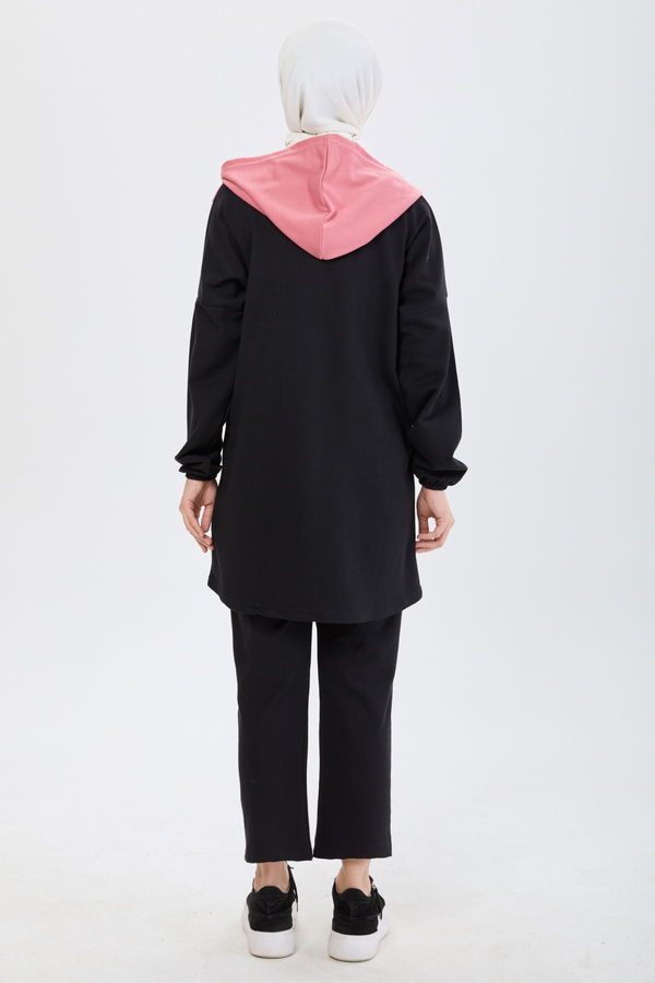 Kapşonlu Tunik Pantolon Pembe - 13107
