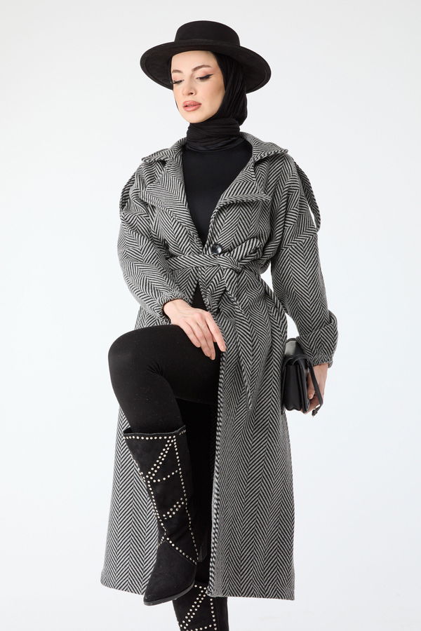 Beli Bağcıklı Kaban Gri - 13108