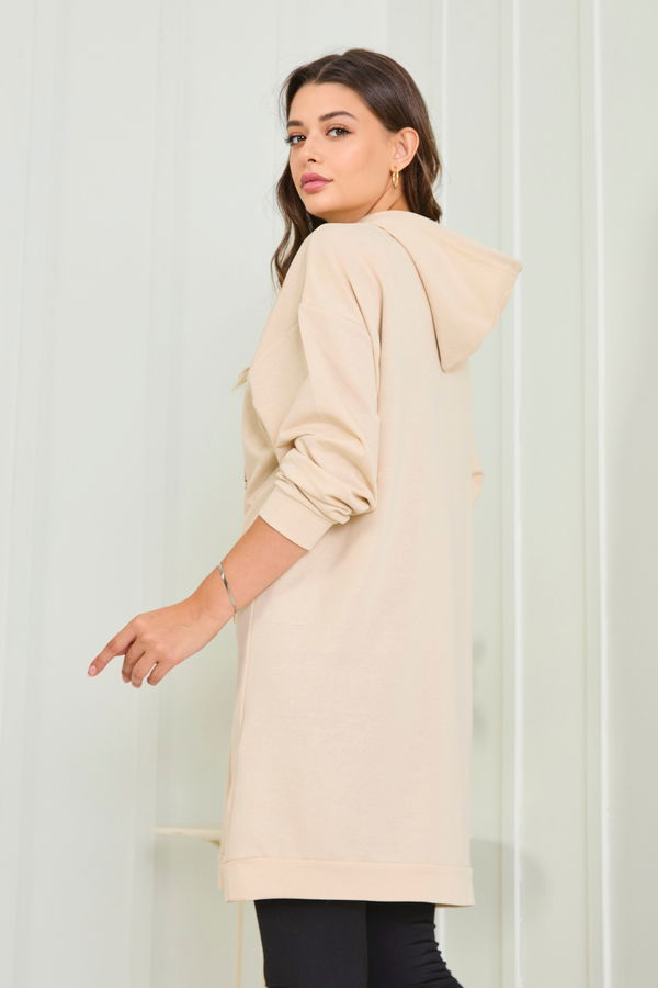 Kapşonlu Sweat Bej - 23015