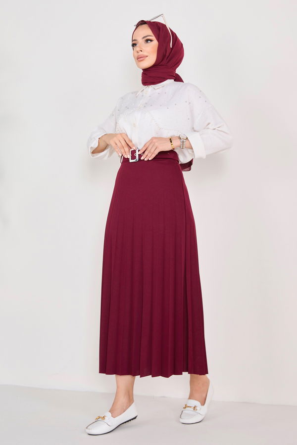 Kemerli Etek Bordo - 23026