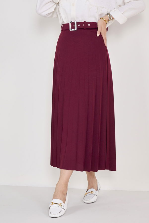 Kemerli Etek Bordo - 23026