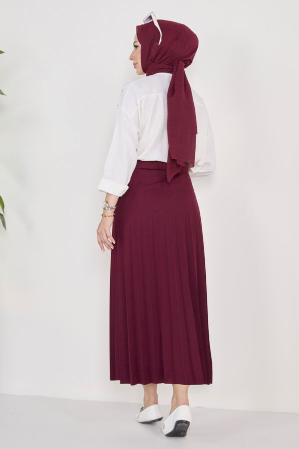 Kemerli Etek Bordo - 23026