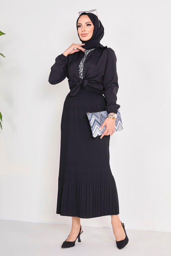 Piliseli Etek Siyah - 23027