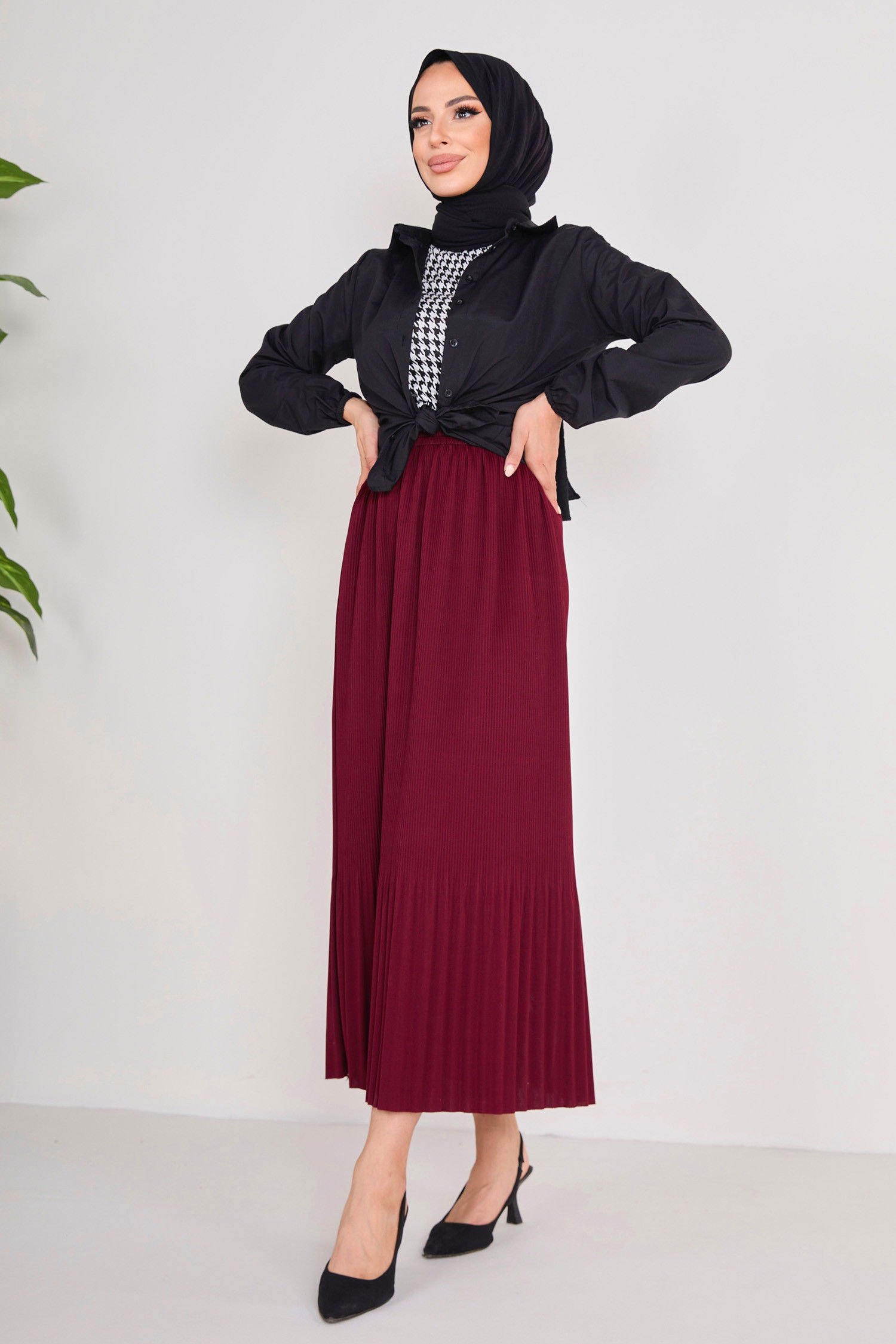 Piliseli Etek Bordo - 23027