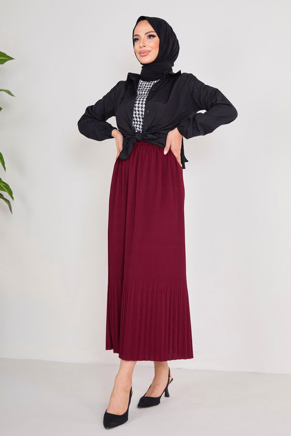 Piliseli Etek Bordo - 23027