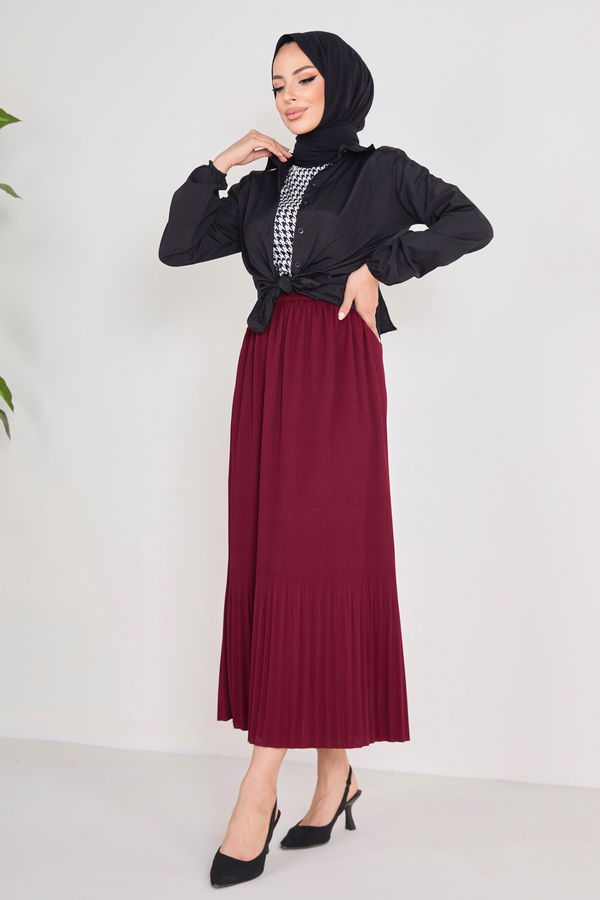 Piliseli Etek Bordo - 23027