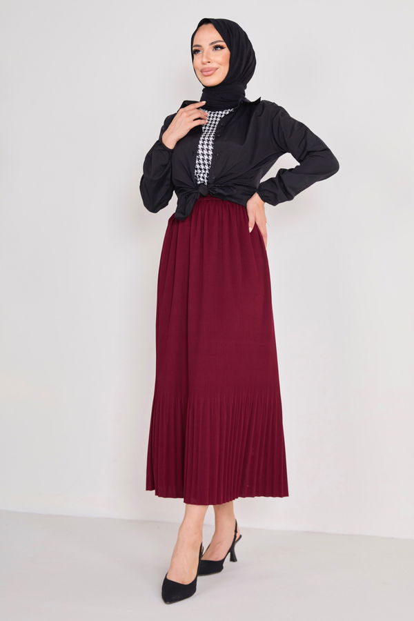 Piliseli Etek Bordo - 23027