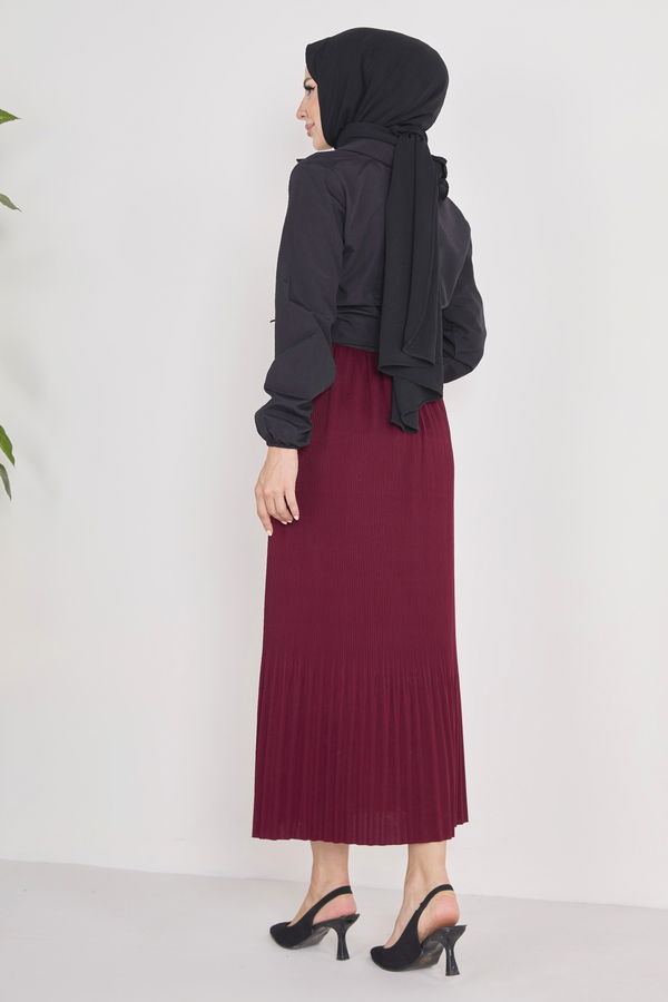 Piliseli Etek Bordo - 23027