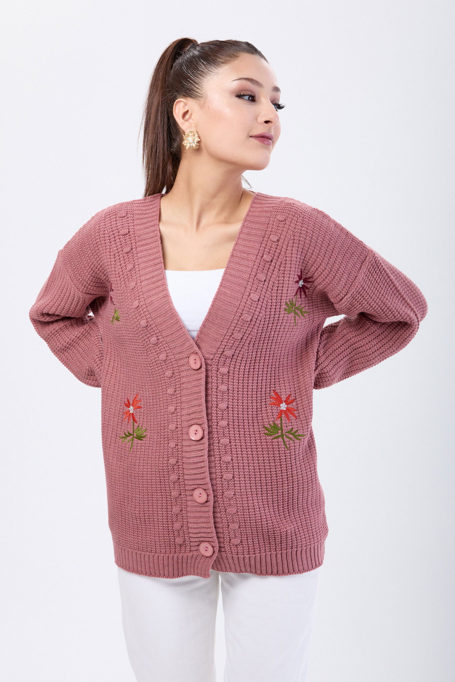 Triko Hırka Pembe - 23088 PEMBE