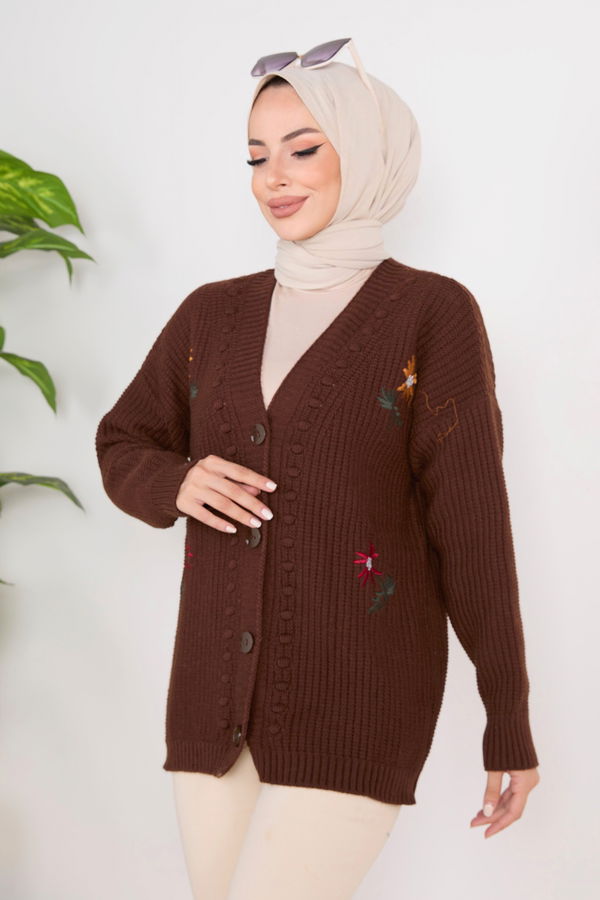 Triko Hırka Kahverengi - 23088 KAHVERENGİ
