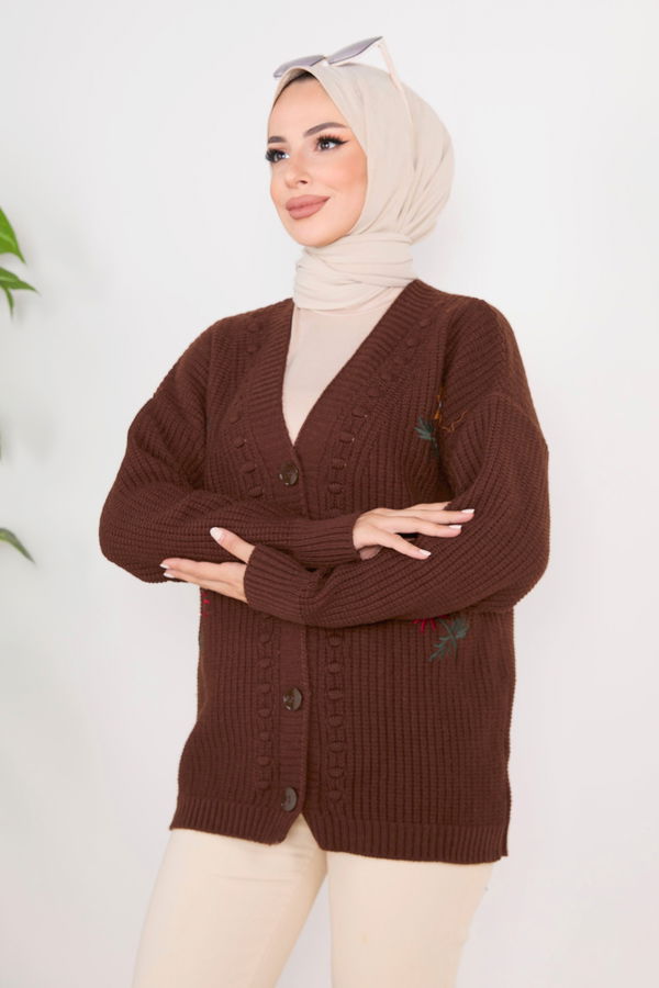 Triko Hırka Kahverengi - 23088 KAHVERENGİ