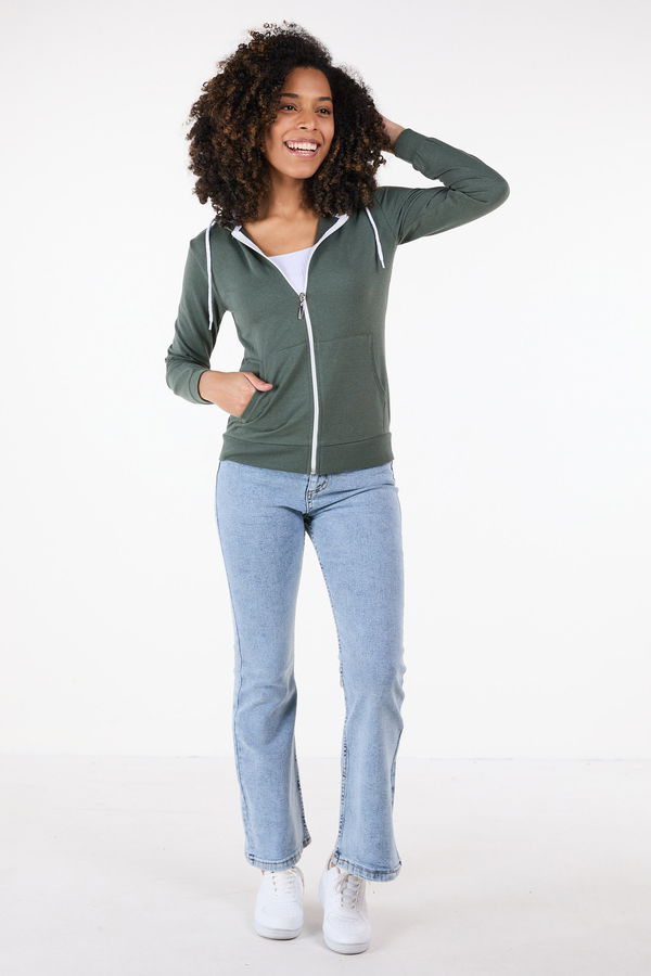 Kapşonlu Sweat Haki - 23416