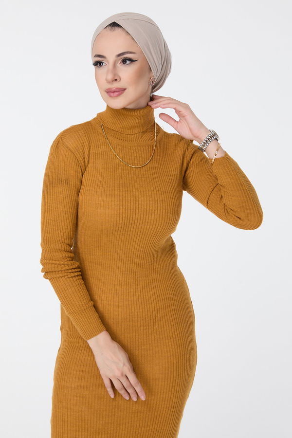 Triko Elbise Sarı - 23638