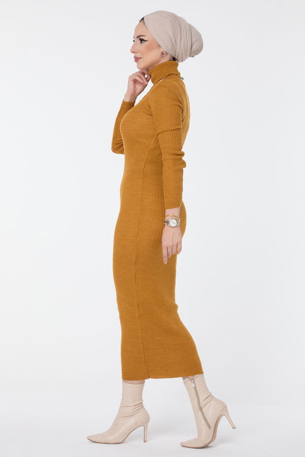 Triko Elbise Sarı - 23638