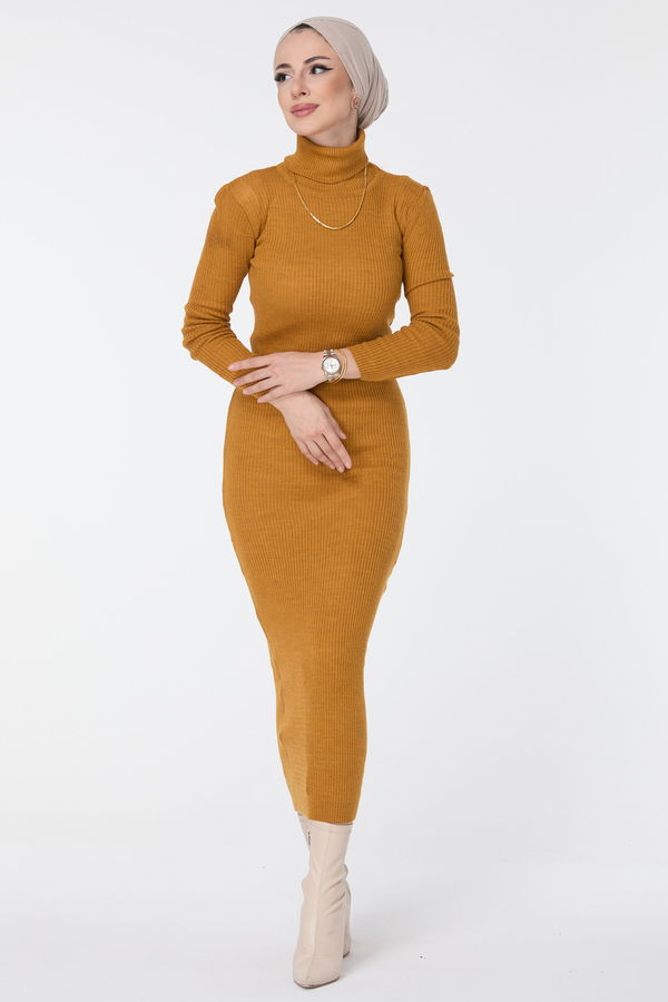 Triko Elbise Sarı - 23638