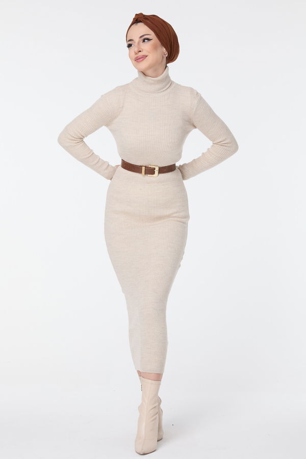 Triko Elbise Bej - 23638