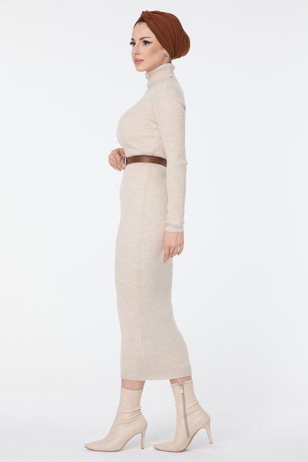 Triko Elbise Bej - 23638