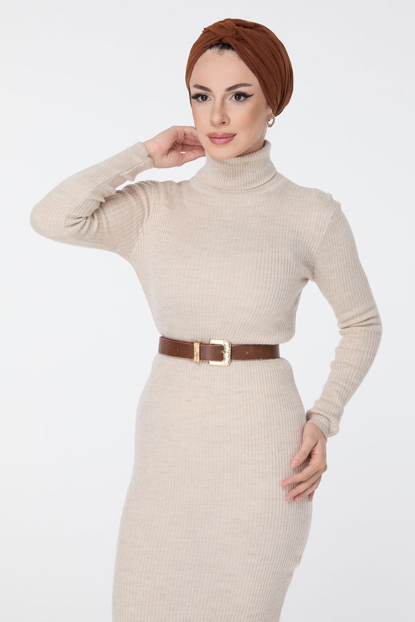 Triko Elbise Bej - 23638