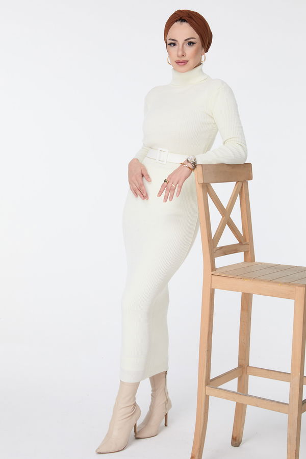Triko Elbise Ekru - 23638