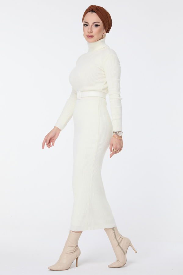 Triko Elbise Ekru - 23638