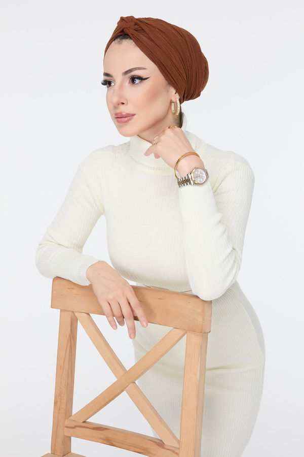 Triko Elbise Ekru - 23638