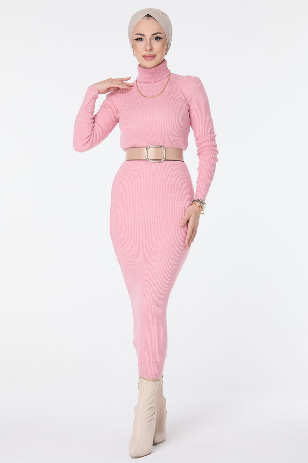 Triko Elbise Pembe - 23638