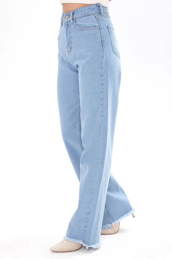 Wide Leg Yüksek Bel Geniş Paça Kot Pantolon Mavi - 23663 MAVİ