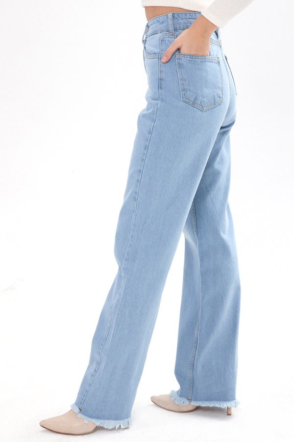 Wide Leg Yüksek Bel Geniş Paça Kot Pantolon Mavi - 23663 MAVİ